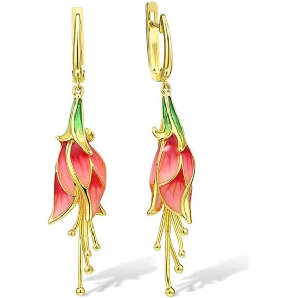 Sterling Silver Enamel Tulip Earrings for Women
